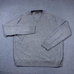 Ply Cashmere Sweater Mens Large Grey V Neck Pullover Long Sleeve Casual Career